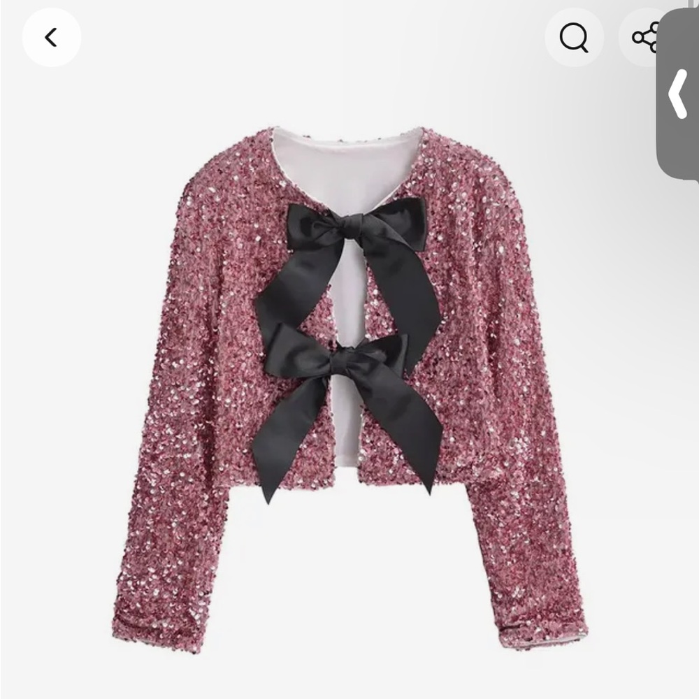 Women's Long Sleeve Sequined Cropped Jacket, O Neck Coat, Female Outerwear,